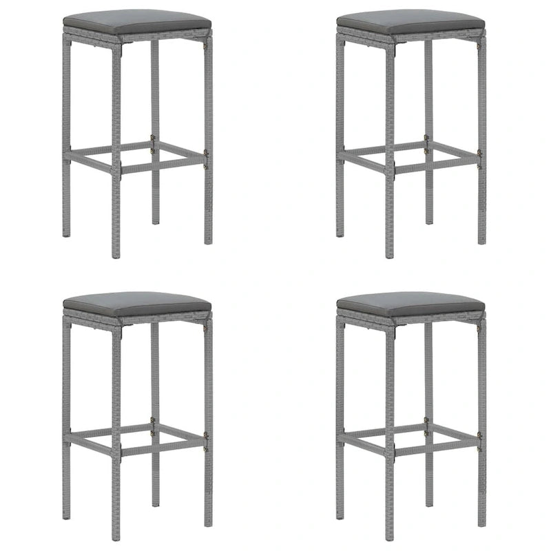 vidaXL 5 Piece Patio Bar Set with Cushions Black Poly Rattan - 15  x 15  x 29.9
