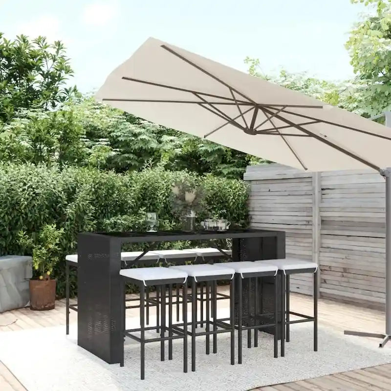 vidaXL 5 Piece Patio Bar Set with Cushions Black Poly Rattan - 15  x 15  x 29.9