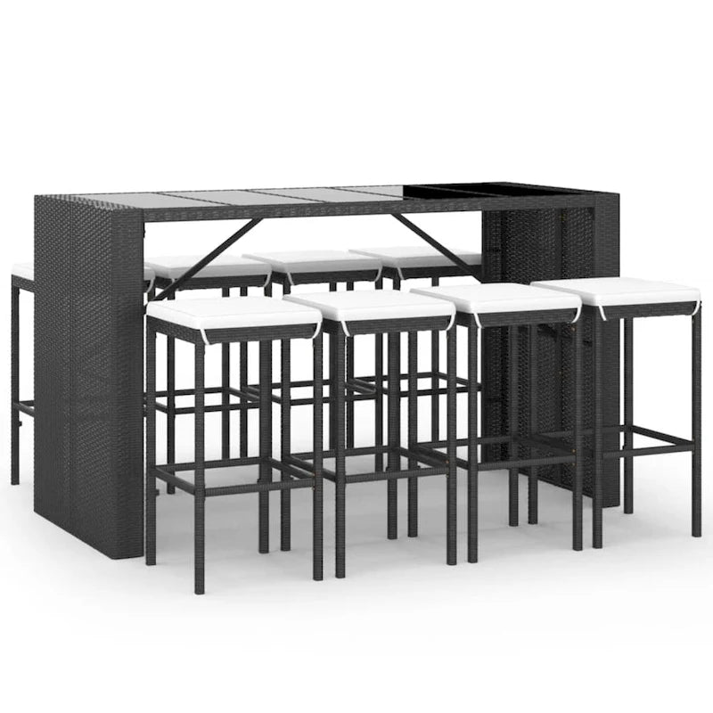 vidaXL 5 Piece Patio Bar Set with Cushions Black Poly Rattan - 15  x 15  x 29.9