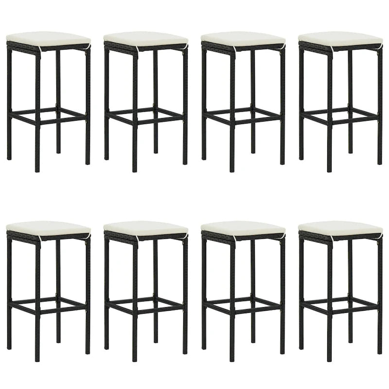 vidaXL 5 Piece Patio Bar Set with Cushions Black Poly Rattan - 15  x 15  x 29.9
