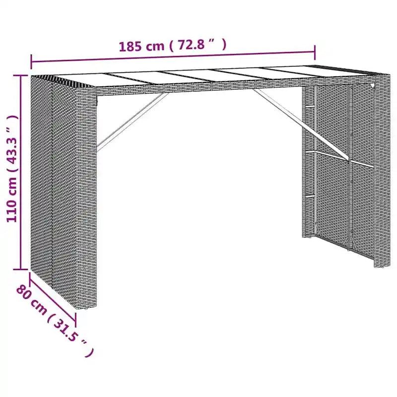 vidaXL 5 Piece Patio Bar Set with Cushions Black Poly Rattan - 15  x 15  x 29.9