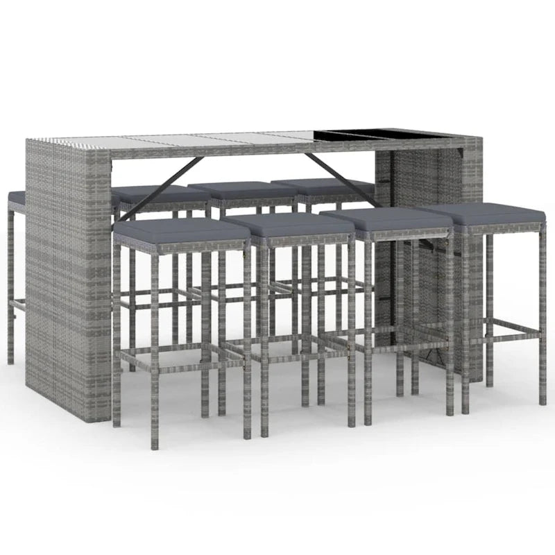 vidaXL 5 Piece Patio Bar Set with Cushions Black Poly Rattan - 15  x 15  x 29.9