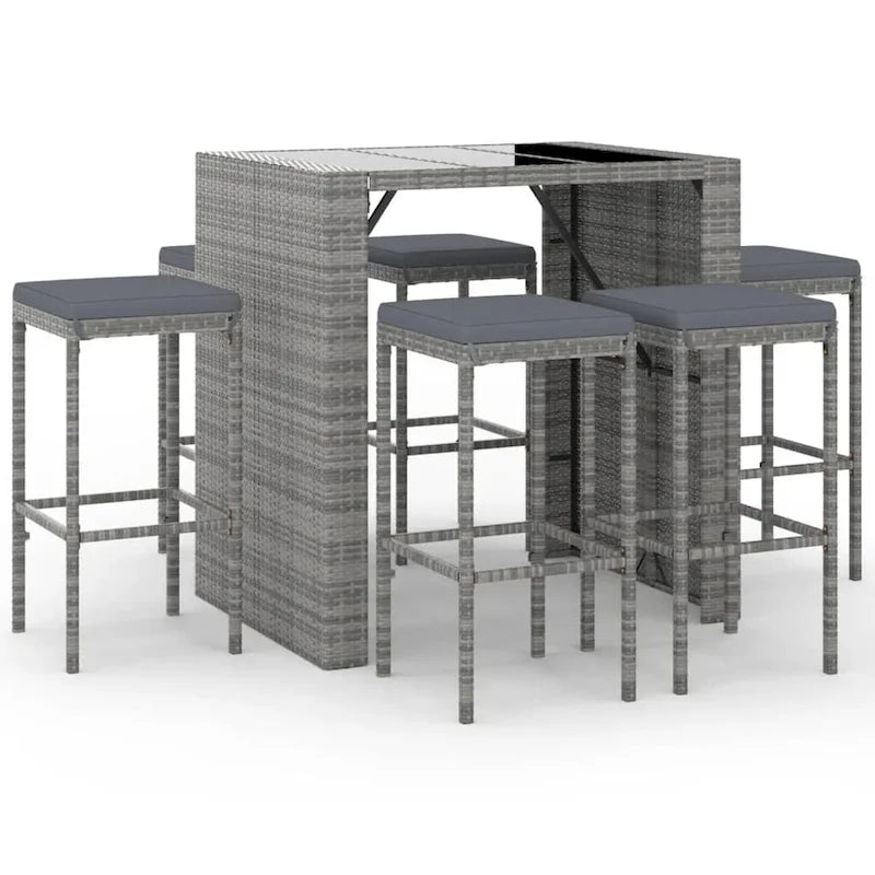 vidaXL 5 Piece Patio Bar Set with Cushions Black Poly Rattan - 15  x 15  x 29.9