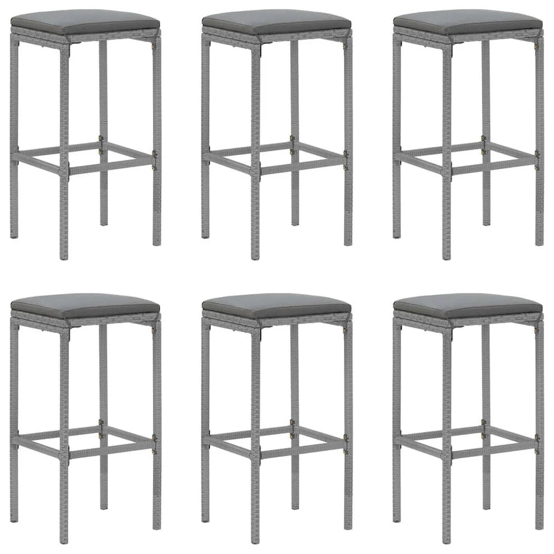 vidaXL 5 Piece Patio Bar Set with Cushions Black Poly Rattan - 15  x 15  x 29.9