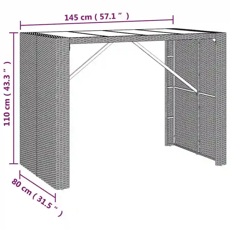 vidaXL 5 Piece Patio Bar Set with Cushions Black Poly Rattan - 15  x 15  x 29.9