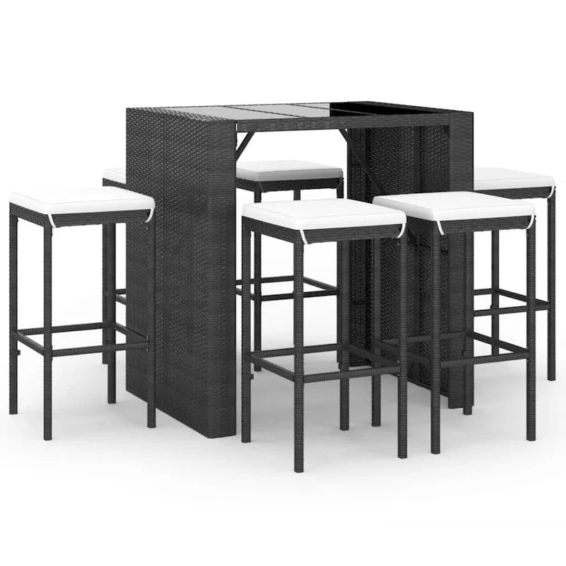 vidaXL 5 Piece Patio Bar Set with Cushions Black Poly Rattan - 15  x 15  x 29.9