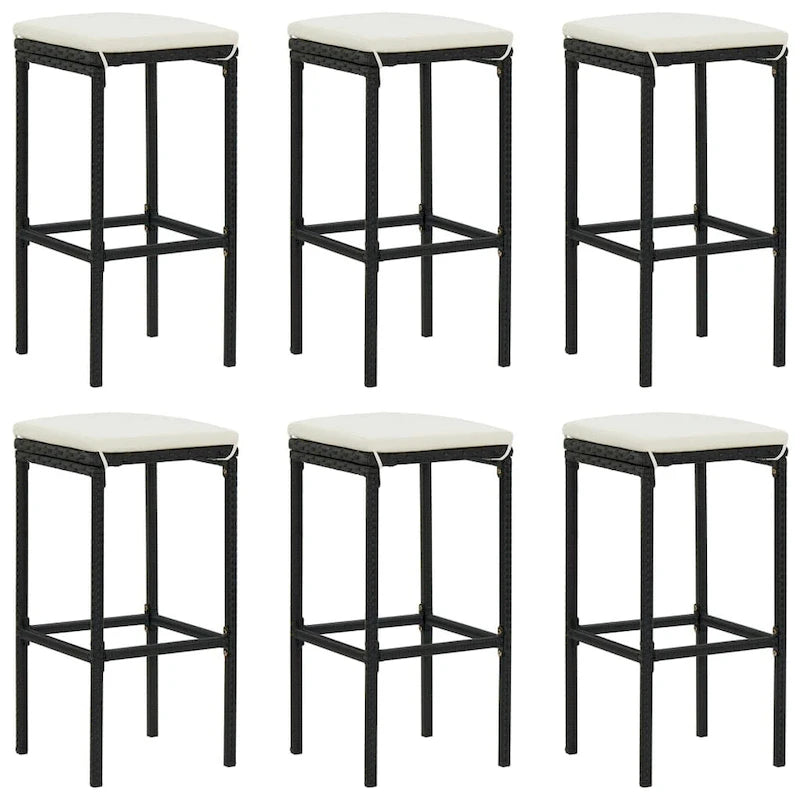 vidaXL 5 Piece Patio Bar Set with Cushions Black Poly Rattan - 15  x 15  x 29.9