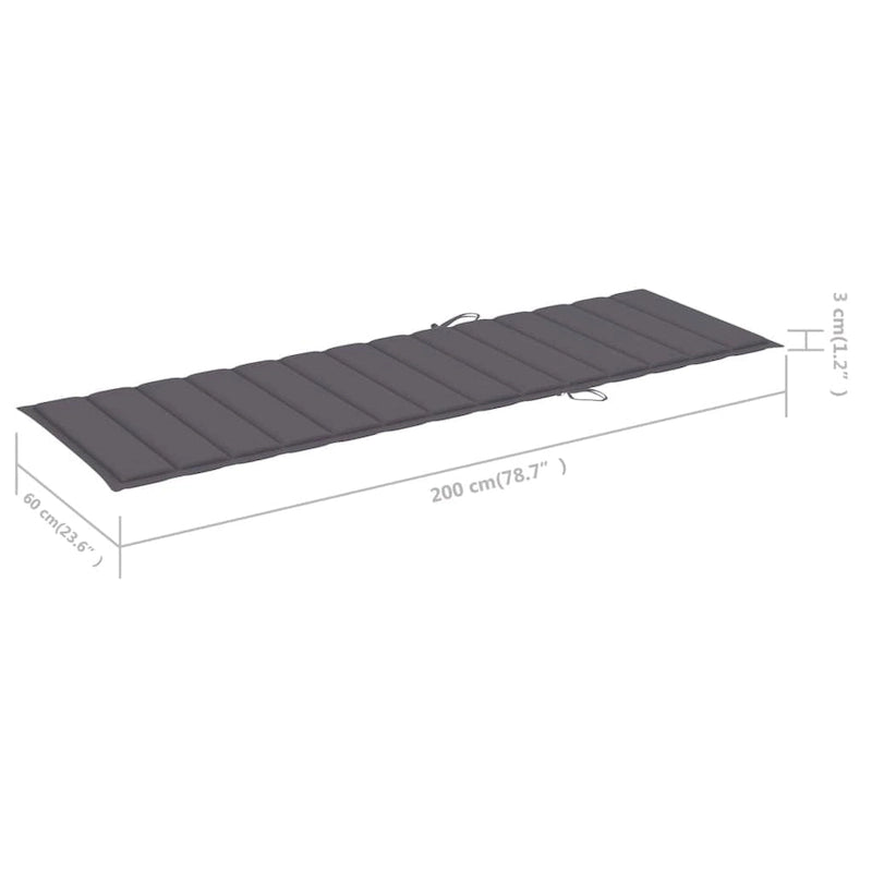 vidaXL Patio Sun Lounger with Cushion Solid Acacia Wood - 78.7  x 26.8  x 11.8