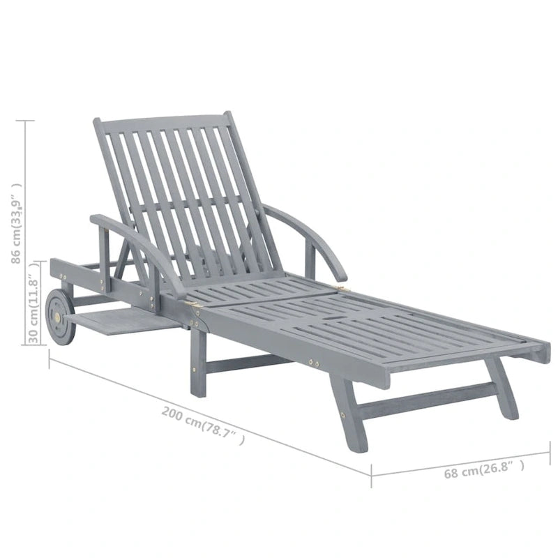 vidaXL Patio Sun Lounger with Cushion Solid Acacia Wood - 78.7  x 26.8  x 11.8