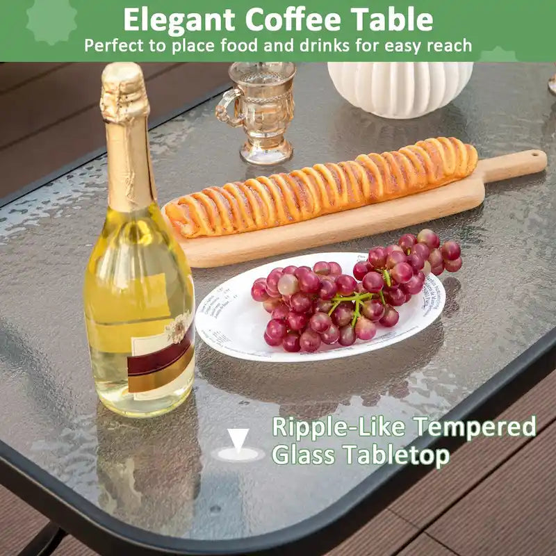 Outdoor Loveseat Chair Set with Tempered Glass Coffee Table - 48  x 30  x 29