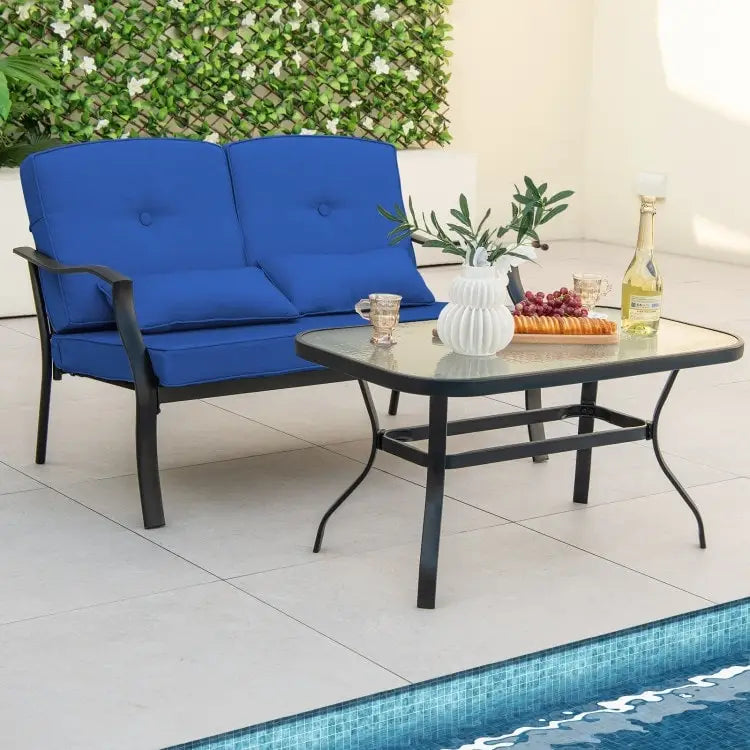 Outdoor Loveseat Chair Set with Tempered Glass Coffee Table - 48  x 30  x 29
