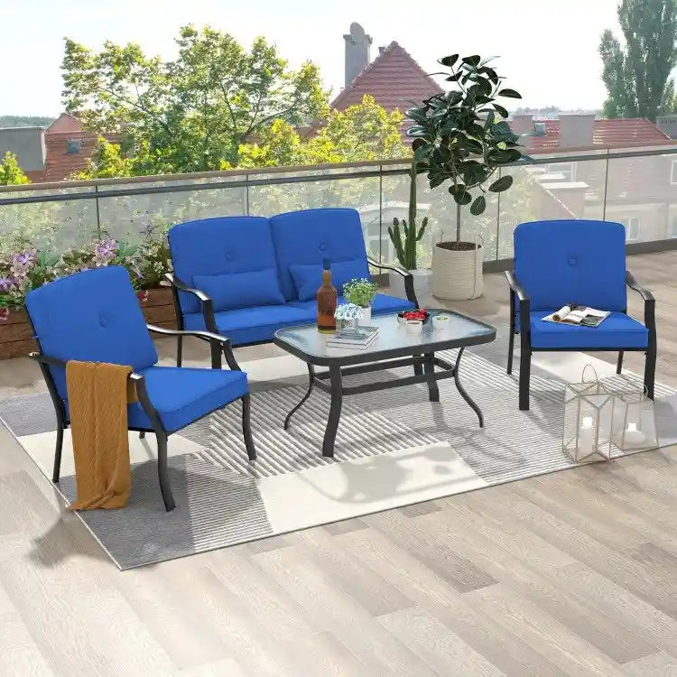 Outdoor Loveseat Chair Set with Tempered Glass Coffee Table - 48  x 30  x 29