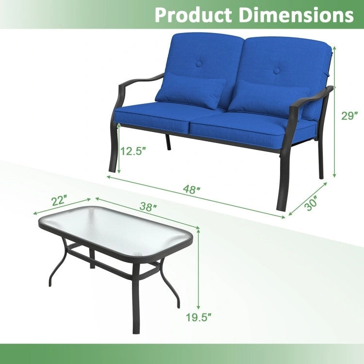 Outdoor Loveseat Chair Set with Tempered Glass Coffee Table - 48  x 30  x 29