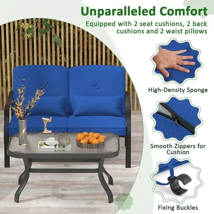 Outdoor Loveseat Chair Set with Tempered Glass Coffee Table - 48  x 30  x 29