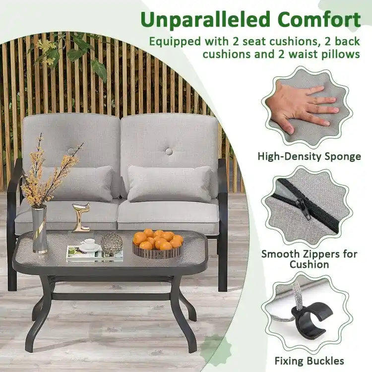 Outdoor Loveseat Chair Set with Tempered Glass Coffee Table - 48  x 30  x 29