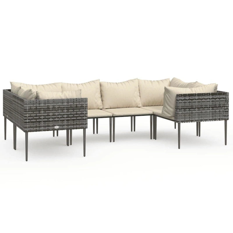 vidaXL 6 Piece Patio Lounge Set with Cushions Gray Poly Rattan