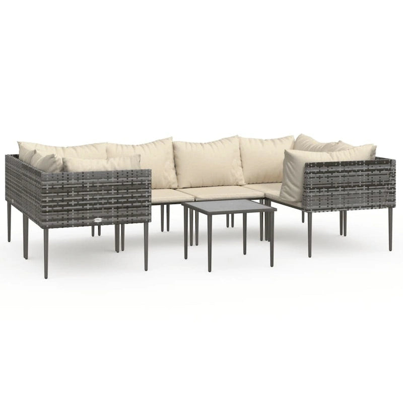 vidaXL 6 Piece Patio Lounge Set with Cushions Gray Poly Rattan