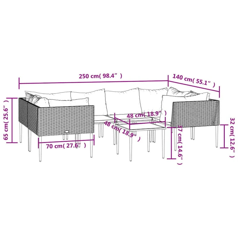 vidaXL 6 Piece Patio Lounge Set with Cushions Gray Poly Rattan