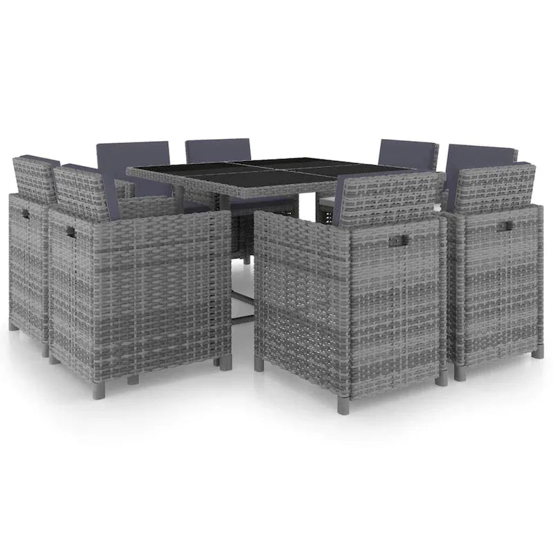 vidaXL Patio Dining Set 9 Piece Outdoor Table and Chair Poly Rattan Furniture - 42.9  x 42.9  x 29.1