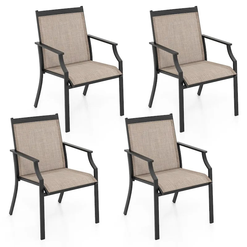 4 Piece Patio Dining Chairs Large Outdoor Chairs with Breathable Seat and Metal Frame - 26  x 24  x 35.5
