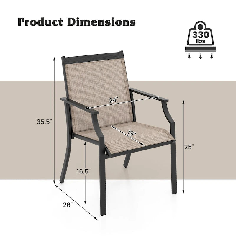 4 Piece Patio Dining Chairs Large Outdoor Chairs with Breathable Seat and Metal Frame - 26  x 24  x 35.5
