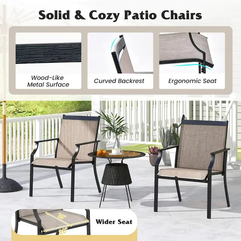 4 Piece Patio Dining Chairs Large Outdoor Chairs with Breathable Seat and Metal Frame - 26  x 24  x 35.5