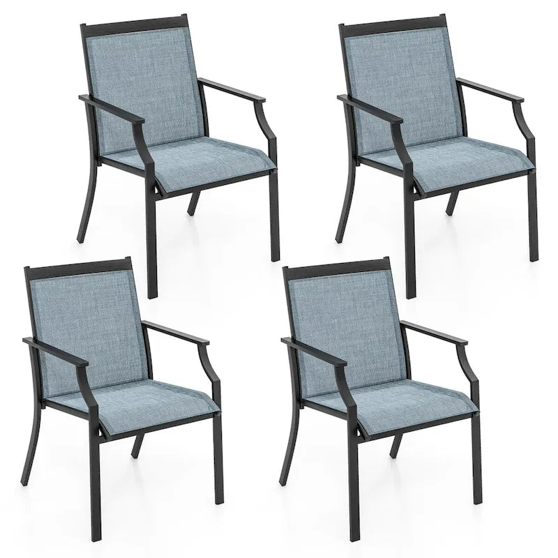 4 Piece Patio Dining Chairs Large Outdoor Chairs with Breathable Seat and Metal Frame - 26  x 24  x 35.5