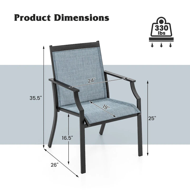 4 Piece Patio Dining Chairs Large Outdoor Chairs with Breathable Seat and Metal Frame - 26  x 24  x 35.5