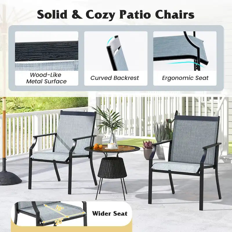 4 Piece Patio Dining Chairs Large Outdoor Chairs with Breathable Seat and Metal Frame - 26  x 24  x 35.5
