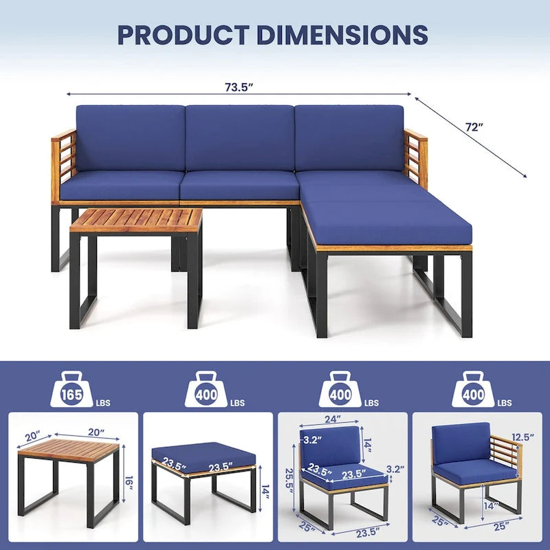Costway 6pcs Patio Acacia Wood Conversation Sofa Seat Set Ottomans - See Details