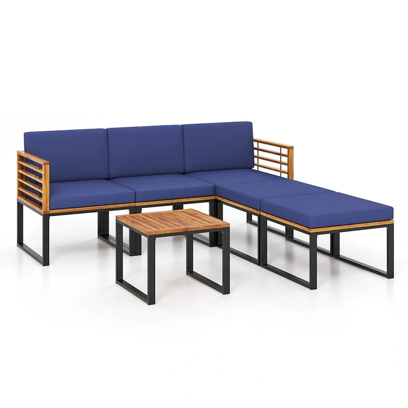 Costway 6pcs Patio Acacia Wood Conversation Sofa Seat Set Ottomans - See Details