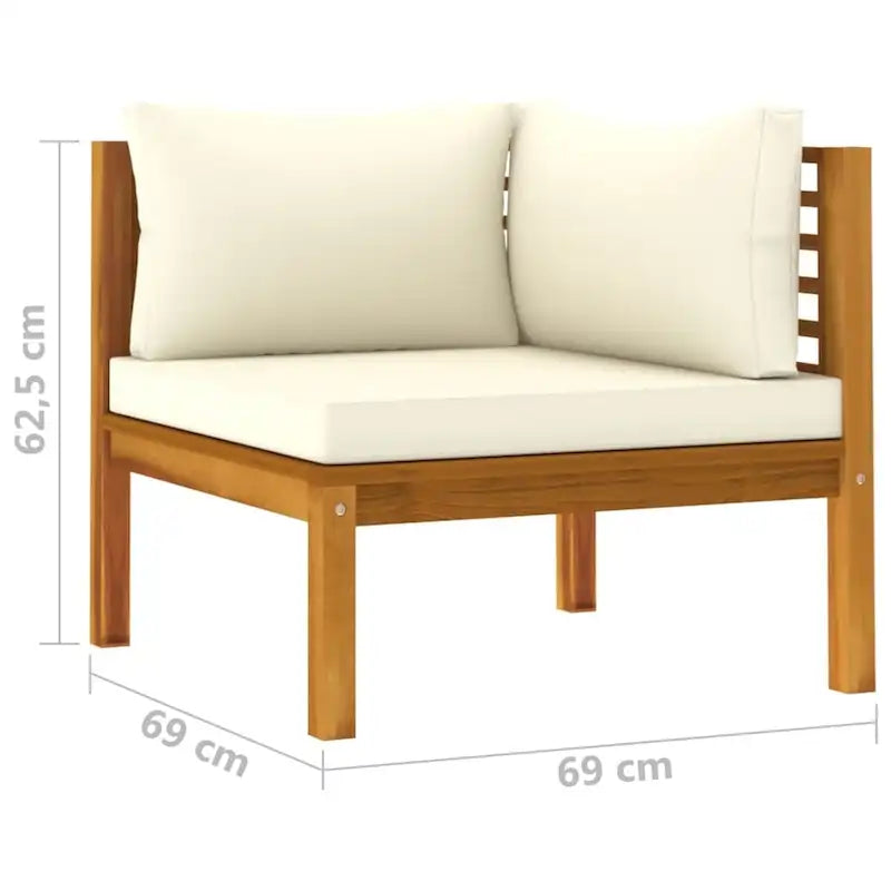 vidaXL Corner Sofas 2 pcs with Cream White Cushions Solid Acacia Wood - 27.2  x 27.2  x 24.6