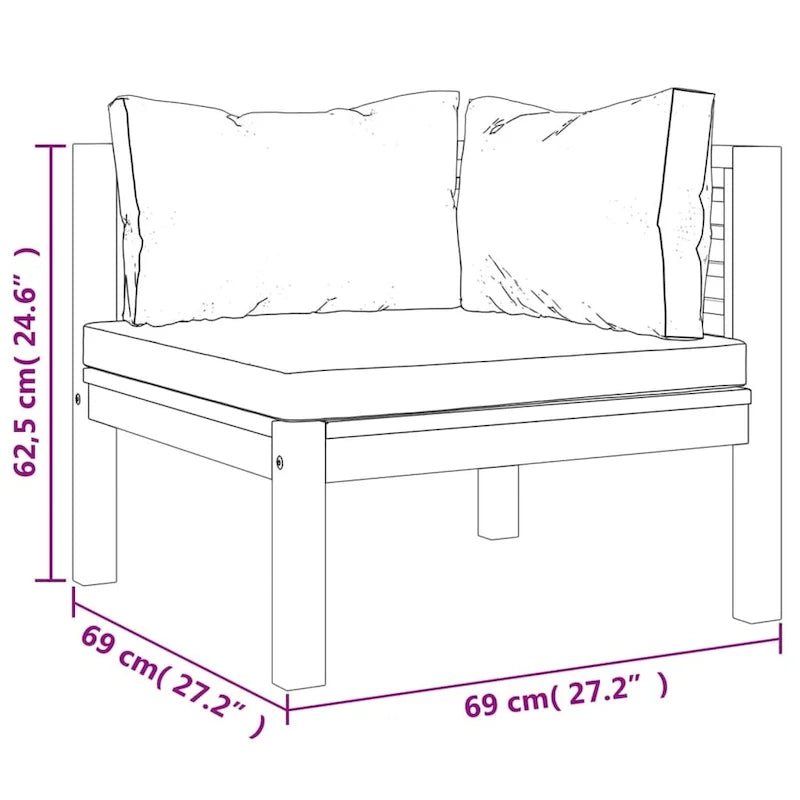 vidaXL Corner Sofas 2 pcs with Cream White Cushions Solid Acacia Wood - 27.2  x 27.2  x 24.6