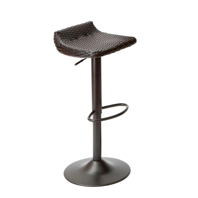 Max 34 Inch Outdoor Barstool, Black Resin Woven Wicker, Foldable, Set of 2