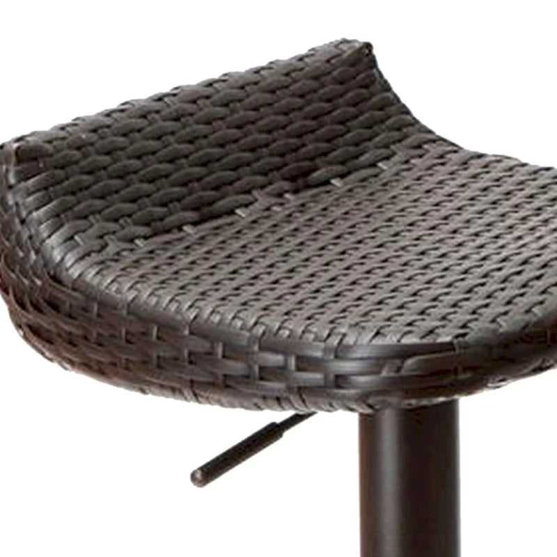 Max 34 Inch Outdoor Barstool, Black Resin Woven Wicker, Foldable, Set of 2