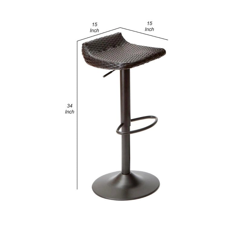 Max 34 Inch Outdoor Barstool, Black Resin Woven Wicker, Foldable, Set of 2