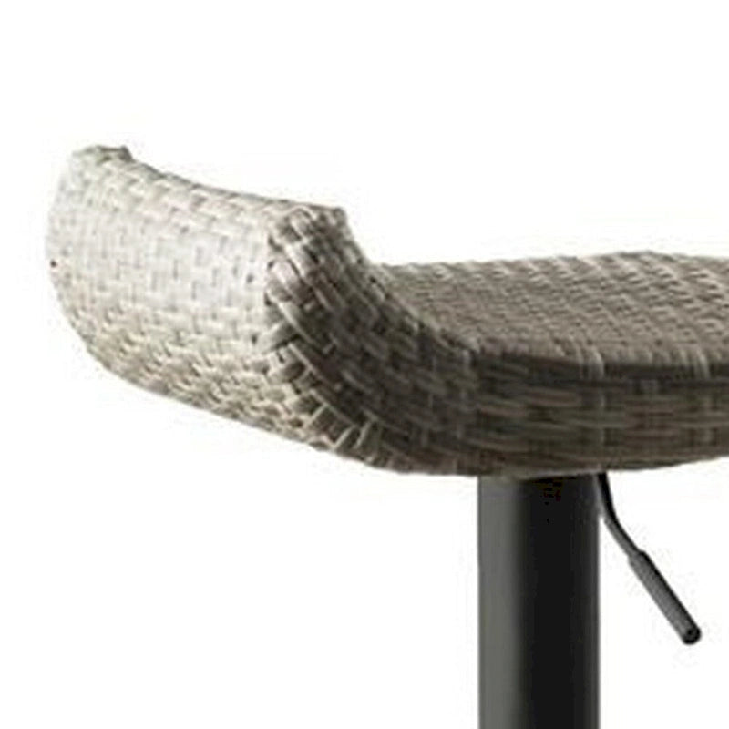 Max 34 Inch Outdoor Barstool, Black Resin Woven Wicker, Foldable, Set of 2
