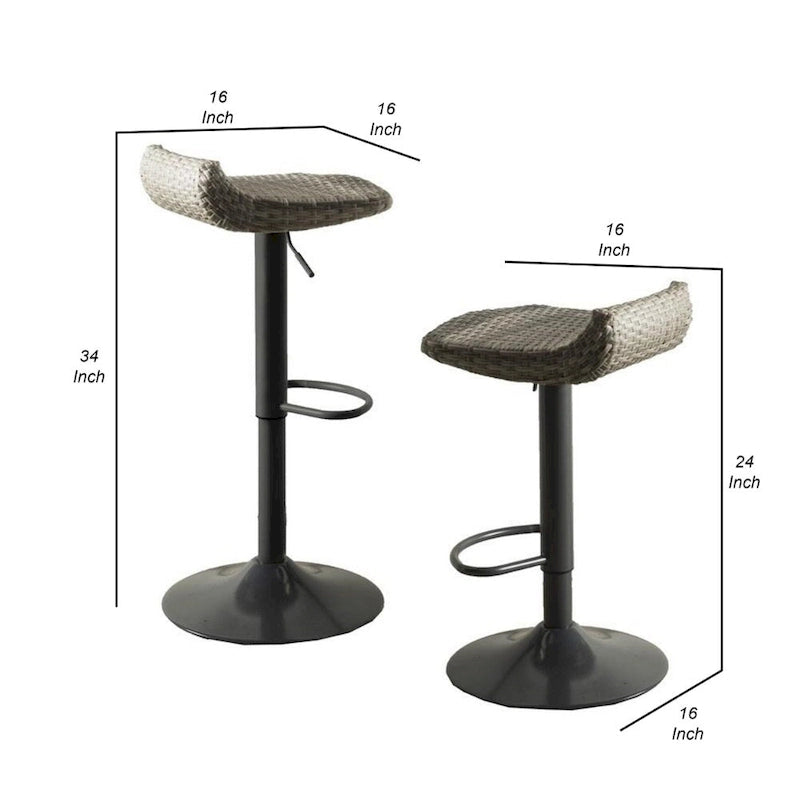 Max 34 Inch Outdoor Barstool, Black Resin Woven Wicker, Foldable, Set of 2