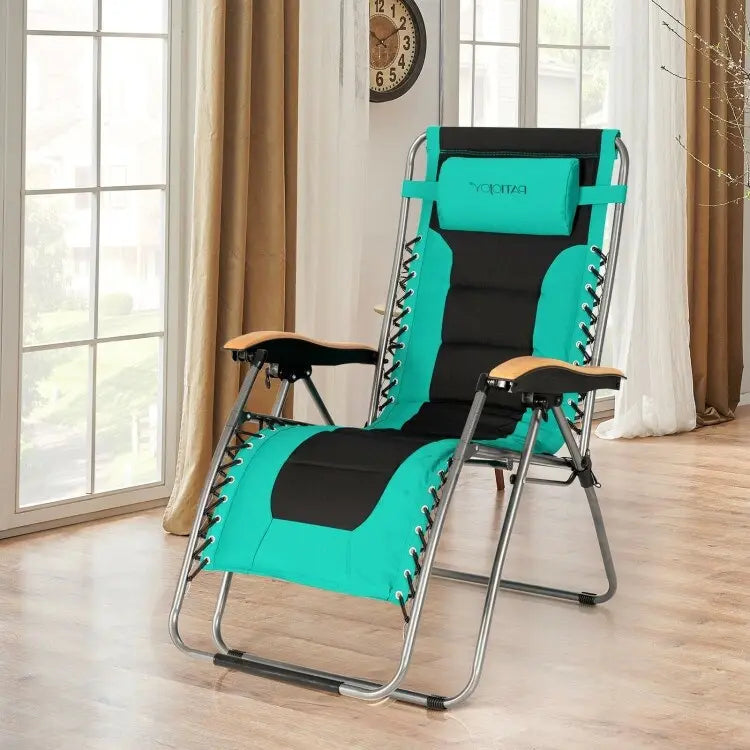 Oversize Folding Adjustable Padded Zero Gravity Lounge Chair - 29.5  x 29  - 63  x 33  - 44.5  (L x W x H)