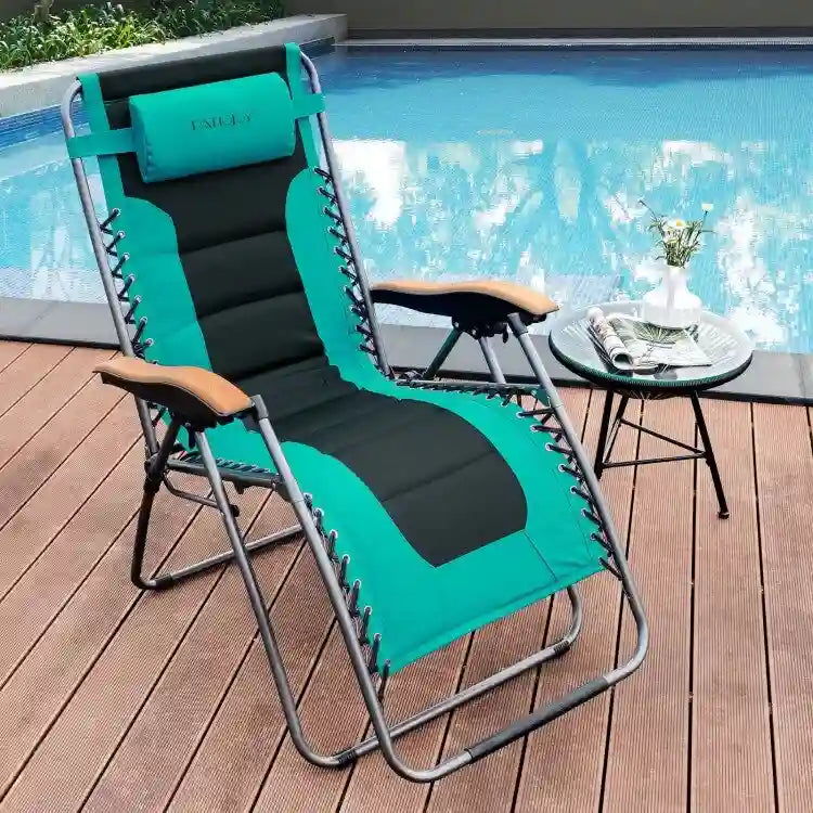 Oversize Folding Adjustable Padded Zero Gravity Lounge Chair - 29.5  x 29  - 63  x 33  - 44.5  (L x W x H)