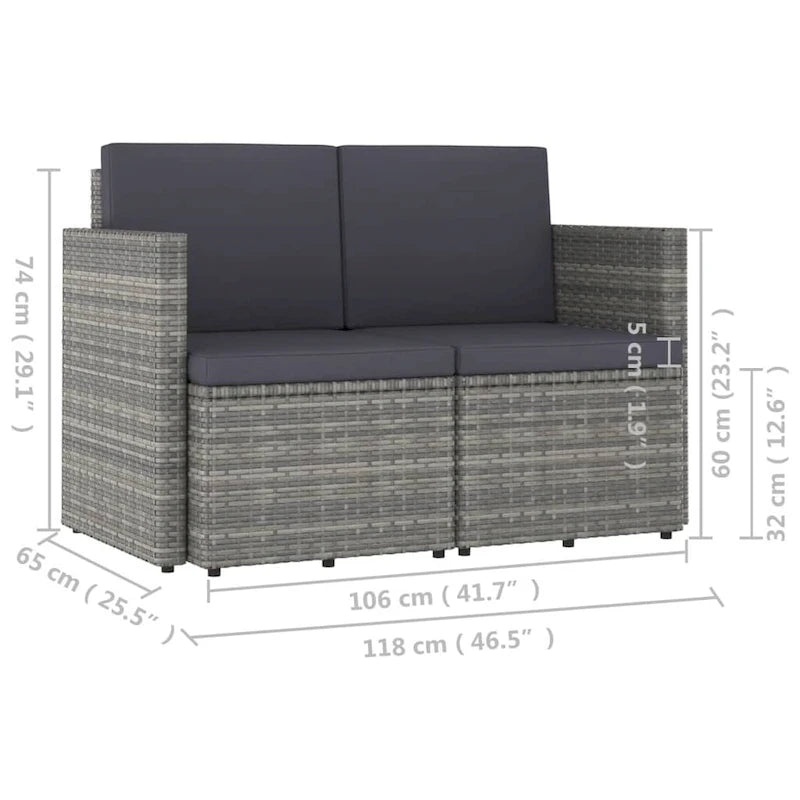 vidaXL 2 Seater Sofa Couch with Cushions Patio Wicker Love Seat PE Rattan