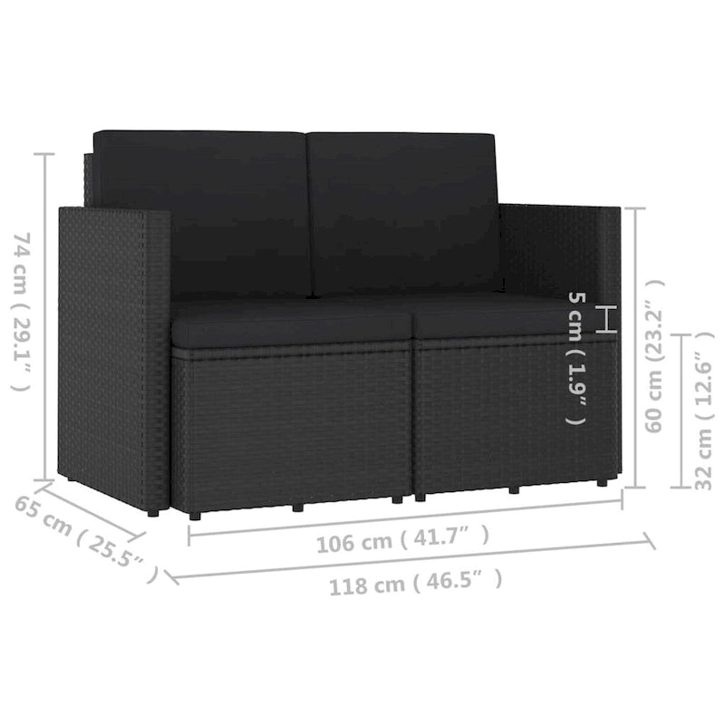 vidaXL 2 Seater Sofa Couch with Cushions Patio Wicker Love Seat PE Rattan