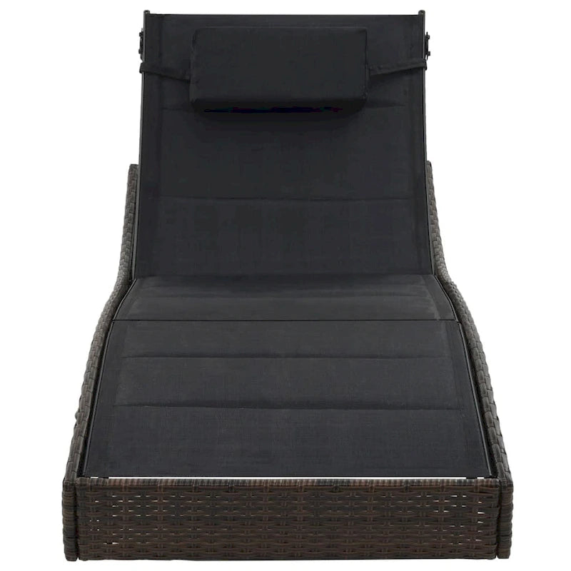 vidaXL Sun Lounger Poly Rattan and Textilene Garden Day Lounge Bed Black/Brown - 83.9  x 27.6  x (15.7 -36 )