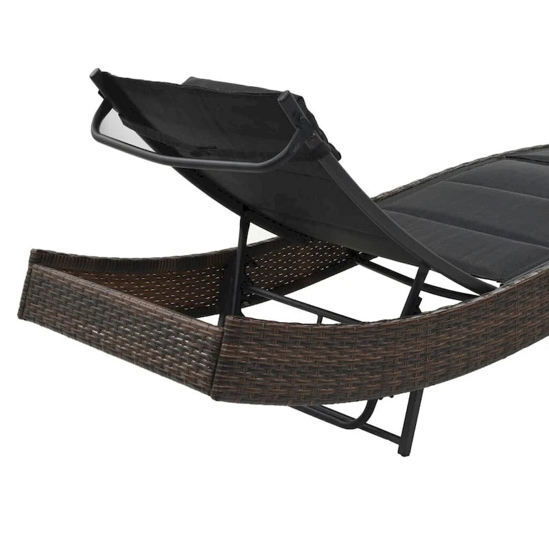 vidaXL Sun Lounger Poly Rattan and Textilene Garden Day Lounge Bed Black/Brown - 83.9  x 27.6  x (15.7 -36 )