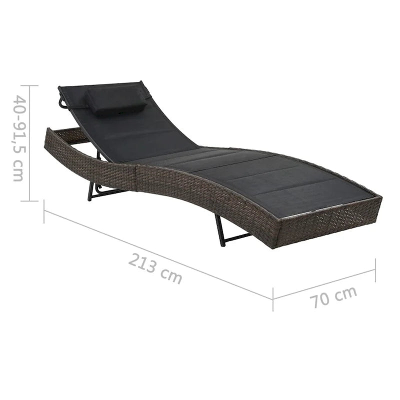 vidaXL Sun Lounger Poly Rattan and Textilene Garden Day Lounge Bed Black/Brown - 83.9  x 27.6  x (15.7 -36 )