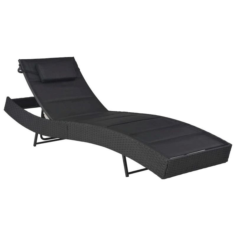 vidaXL Sun Lounger Poly Rattan and Textilene Garden Day Lounge Bed Black/Brown - 83.9  x 27.6  x (15.7 -36 )