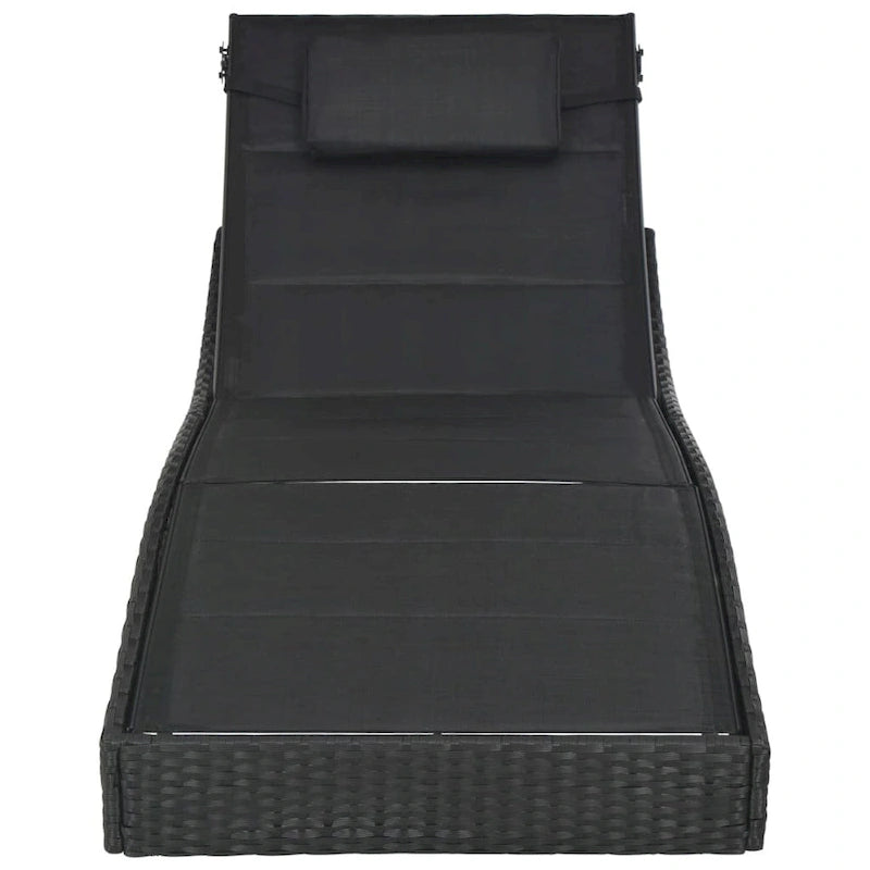 vidaXL Sun Lounger Poly Rattan and Textilene Garden Day Lounge Bed Black/Brown - 83.9  x 27.6  x (15.7 -36 )