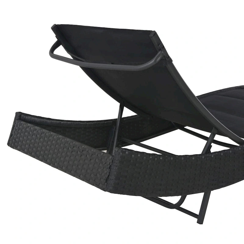 vidaXL Sun Lounger Poly Rattan and Textilene Garden Day Lounge Bed Black/Brown - 83.9  x 27.6  x (15.7 -36 )