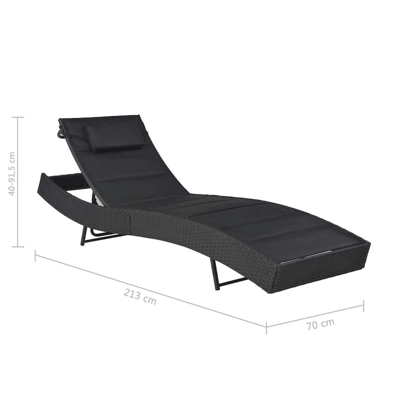 vidaXL Sun Lounger Poly Rattan and Textilene Garden Day Lounge Bed Black/Brown - 83.9  x 27.6  x (15.7 -36 )