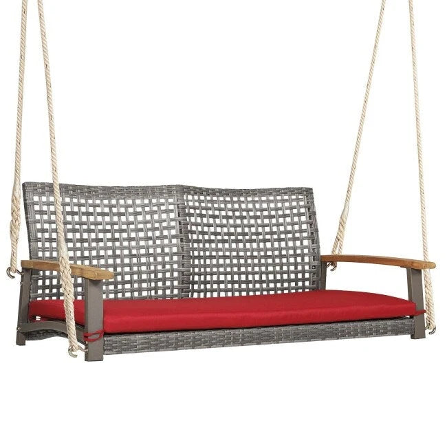 2-Person Patio Wicker Hanging Swing Chair - 55  x 27  x 21.5  (L x W x H)